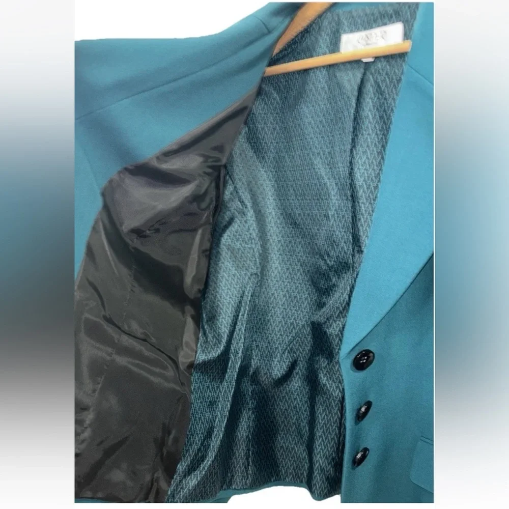 NWT Kasper‎ Womens Sz 14 Teal Peacock Lined Button Blazer Jacket Career Suit $99 - Picture 8 of 13